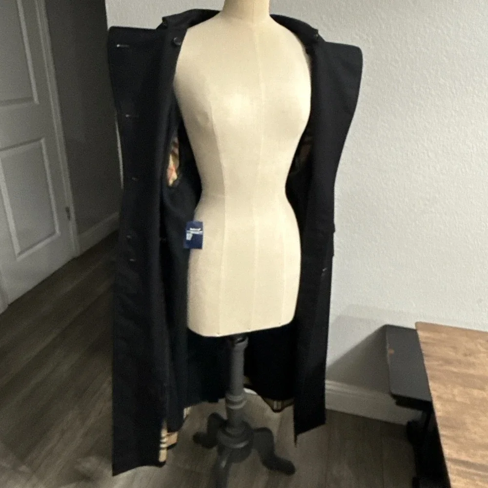 Vintage Burberrys Nova Check Belted Trench Coat Lined Black 8 Petite Wool Liner - Picture 7 of 16